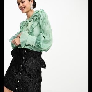 Green Ruffled Blouse and Black Skirts Sister Jane UK 🇬🇧